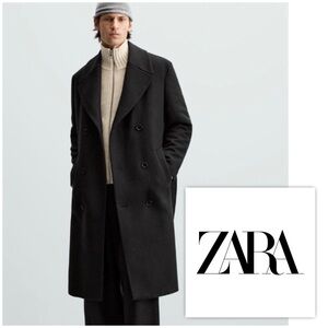 NWT ZARA DOUBLE-BREASTED WOOL COAT WITH BELT sz MEDIUM
